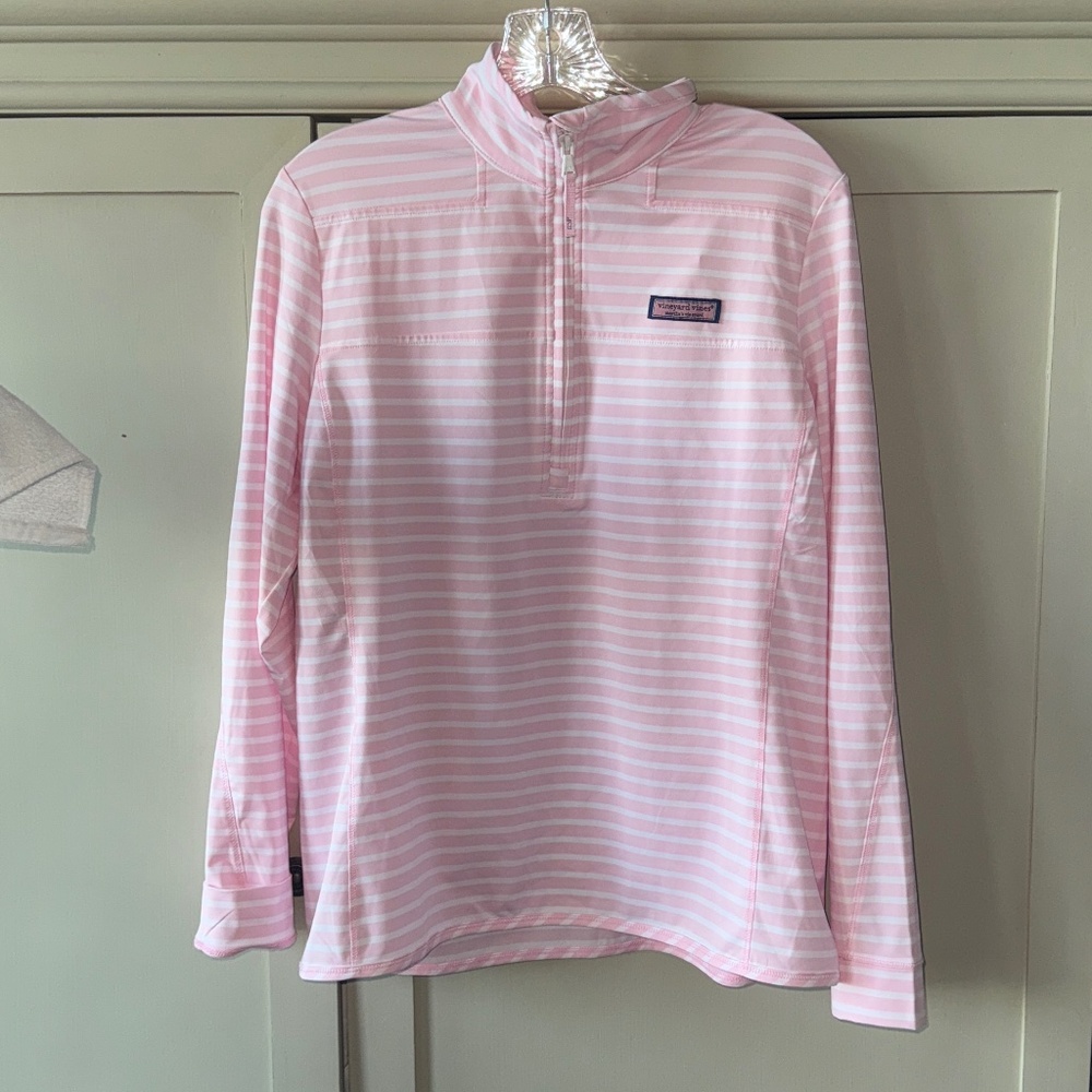Vineyard Vines 'The Shep' Pink and White Stripe V-Neck Shirt -NWT- Fast Shipping